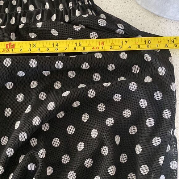 Kim & Cami Sleeveless Black Mock Ruffled Neck White Polka Dots Sheer S - Picture 12 of 12